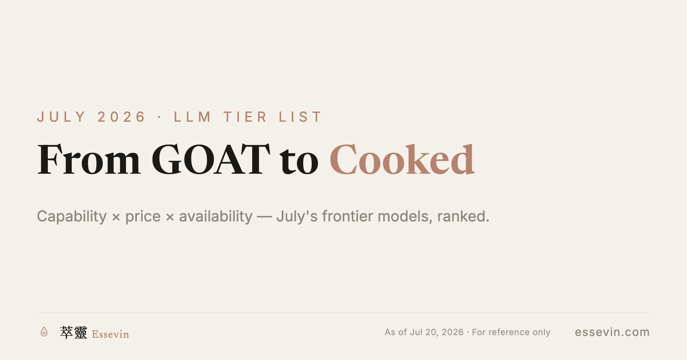 The July 2026 LLM Tier List: From GOAT to Cooked