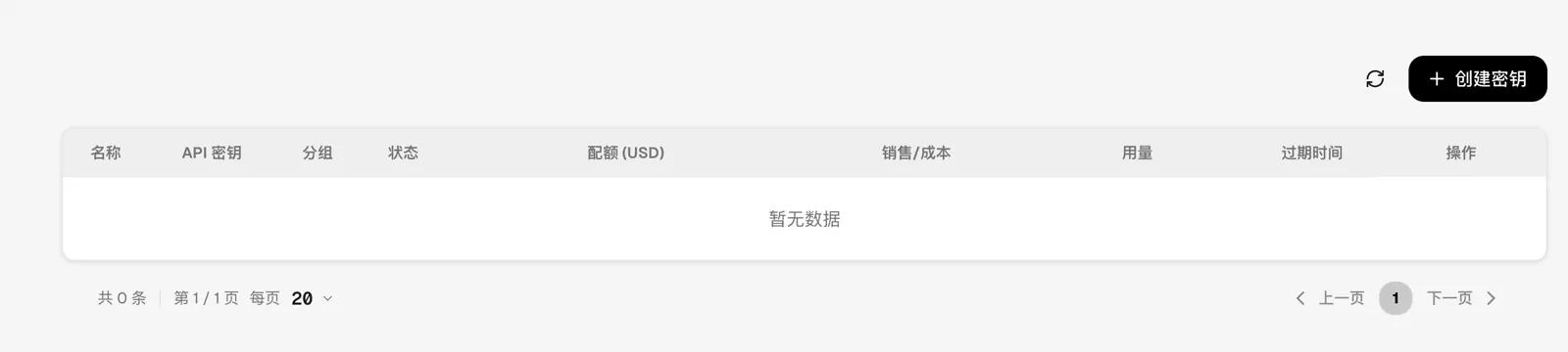Essevin 密鑰管理頁面,右上角顯示建立密鑰按鈕